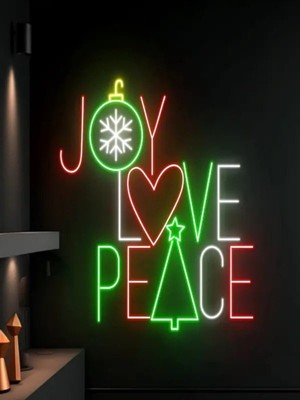 Biz Bu İşin Keyif Kısmındayız Joy Love Peace Yazılı Yılbaşı Temalı Neon Tabela