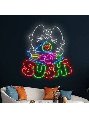 Biz Bu İşin Keyif Kısmındayız Sushi Yazılı ve Şekilli Neon Tabela