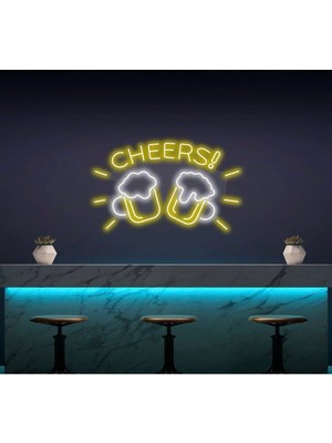 Biz Bu İşin Keyif Kısmındayız Cheers! Yazılı ve Şekilli Neon Tabela