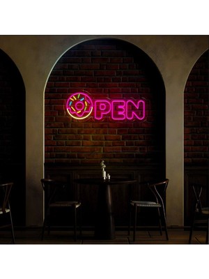 Biz Bu İşin Keyif Kısmındayız Open Yazılı ve Şekilli Neon Tabela
