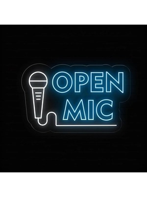 Biz Bu İşin Keyif Kısmındayız Open Mıc Yazılı ve Şekilli Neon Tabela