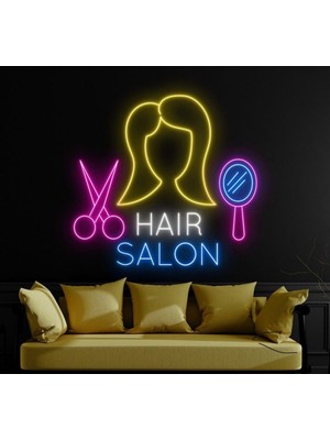 Biz Bu İşin Keyif Kısmındayız Haır Salon Yazılı ve Şekilli Neon Tabela