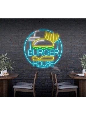 Biz Bu İşin Keyif Kısmındayız Burger House Yazılı ve Şekilli Neon Tabela