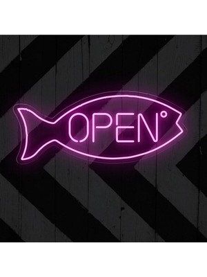 Biz Bu İşin Keyif Kısmındayız Open Yazılı ve Şekilli Neon Tabela