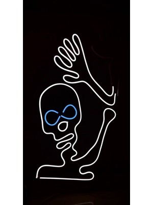 Biz Bu İşin Keyif Kısmındayız El Sallayan Iskelet Figürlü Neon Pleksi Tabela