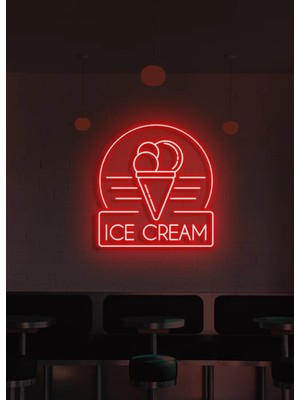 Biz Bu İşin Keyif Kısmındayız Ice Cream Yazılı ve Şekilli Neon Tabela