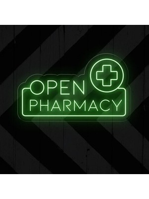 Biz Bu İşin Keyif Kısmındayız Open Pharmacy Yazılı ve Şekilli Neon Tabela