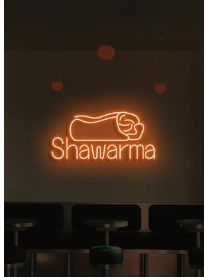 Biz Bu İşin Keyif Kısmındayız Shawarma Yazılı ve Şekilli Neon Tabela
