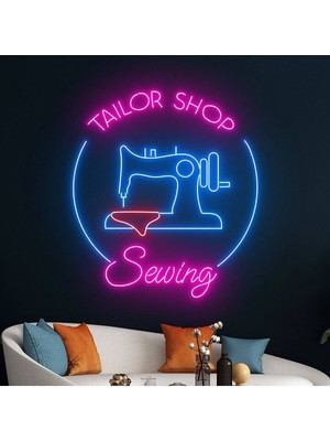 Biz Bu İşin Keyif Kısmındayız Taılor Shop Sewing Yazılı ve Şekilli Neon Tabela