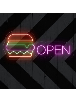 Biz Bu İşin Keyif Kısmındayız Open Yazılı ve Şekilli Neon Tabela