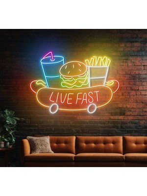 Biz Bu İşin Keyif Kısmındayız Lıve Fast Yazılı ve Şekilli Neon Tabela
