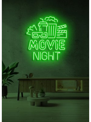 Biz Bu İşin Keyif Kısmındayız Movıe Nıght Yazılı ve Şekilli Neon Tabela