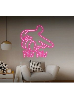 Biz Bu İşin Keyif Kısmındayız Pew Pew Yazılı ve Şekilli Neon Tabela
