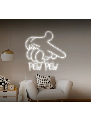 Biz Bu İşin Keyif Kısmındayız Pew Pew Yazılı ve Şekilli Neon Tabela