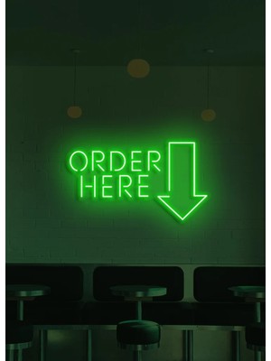 Biz Bu İşin Keyif Kısmındayız Order Here Yazılı ve Şekilli Neon Tabela