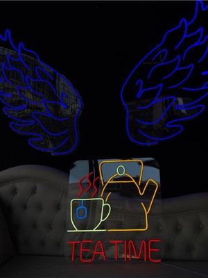 Biz Bu İşin Keyif Kısmındayız Tea Time Yazılı ve Şekilli Neon Tabela