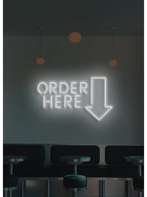Biz Bu İşin Keyif Kısmındayız Order Here Yazılı ve Şekilli Neon Tabela