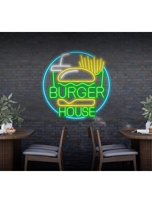 Biz Bu İşin Keyif Kısmındayız Burger House Yazılı ve Şekilli Neon Tabela