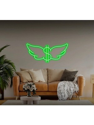 Biz Bu İşin Keyif Kısmındayız Dolarlı Kanat Şekilli Neon Tabela