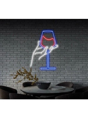 Biz Bu İşin Keyif Kısmındayız Şarap Bardağı Figürlü Neon Tabela