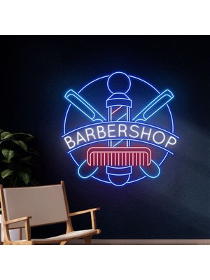 Biz Bu İşin Keyif Kısmındayız Barbershop Yazılı ve Şekilli Neon Tabela