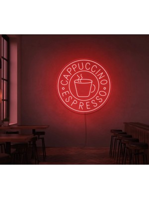 Biz Bu İşin Keyif Kısmındayız Cappuccıno Espresso Yazılı ve Şekilli Neon Tabela