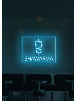 Biz Bu İşin Keyif Kısmındayız Shawarma Yazılı ve Şekilli Neon Tabela