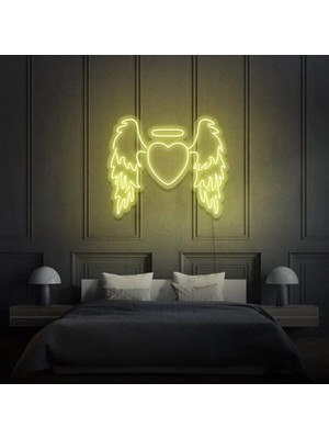 Biz Bu İşin Keyif Kısmındayız Kanatlı Kalp Şekilli Neon Tabela