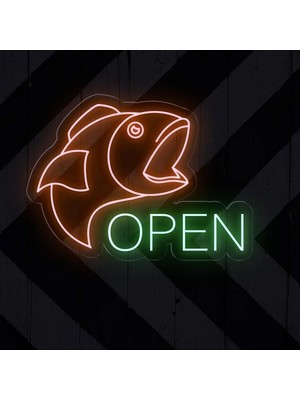 Biz Bu İşin Keyif Kısmındayız Open Yazılı ve Şekilli Neon Tabela