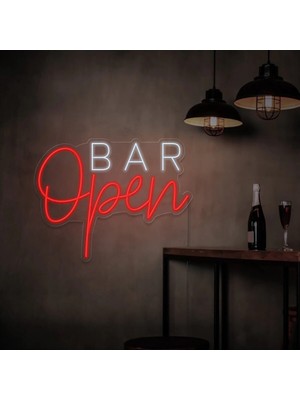 Biz Bu İşin Keyif Kısmındayız Open Bar Yazılı Neon Tabela
