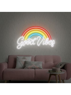 Biz Bu İşin Keyif Kısmındayız Good Vibes Yazılı ve Şekilli Neon Tabela