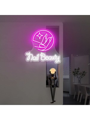 Biz Bu İşin Keyif Kısmındayız Nail Beauty Yazılı ve Tırnak Şekilli Neon Tabela