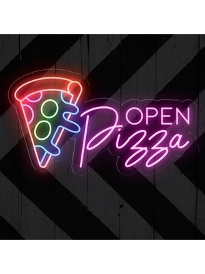 Biz Bu İşin Keyif Kısmındayız Open Pizza Yazılı Neon Tabela