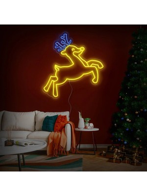 Biz Bu İşin Keyif Kısmındayız Yılbaşı Geyiği Figürlü Neon Tabela