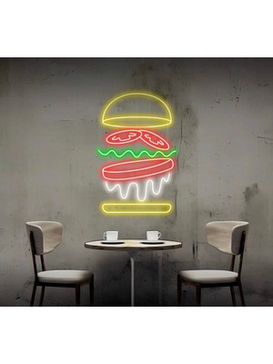 Biz Bu İşin Keyif Kısmındayız Hamburger Figürlü Neon Tabela
