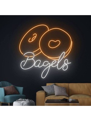 Biz Bu İşin Keyif Kısmındayız Bagels Yazılı ve Şekilli Neon Tabela