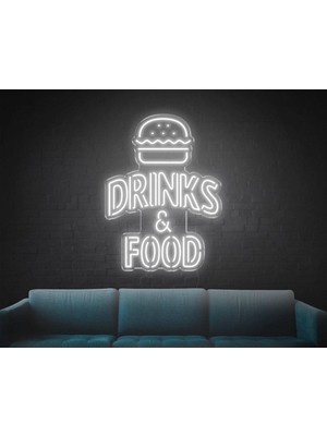Biz Bu İşin Keyif Kısmındayız Drınks & Food Yazılı Hamburger Figürlü Neon Tabela