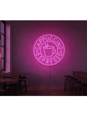 Biz Bu İşin Keyif Kısmındayız Cappuccıno Espresso Yazılı ve Şekilli Neon Tabela