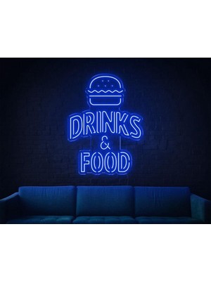 Biz Bu İşin Keyif Kısmındayız Drınks & Food Yazılı Hamburger Figürlü Neon Tabela