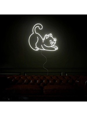 Biz Bu İşin Keyif Kısmındayız Kedi Figürlü Neon Tabela