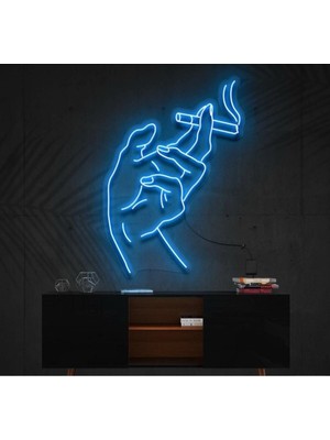 Biz Bu İşin Keyif Kısmındayız El ve Sigara Figürlü Dekoratif Neon Tabela