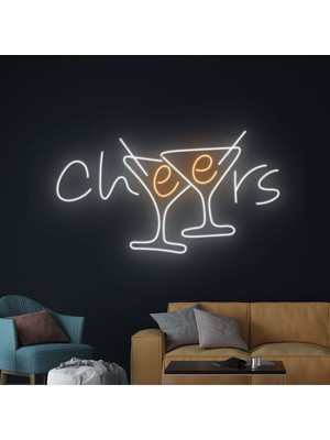 Biz Bu İşin Keyif Kısmındayız Cheers Yazılı ve Şekilli Neon Tabela