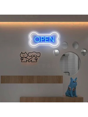 Biz Bu İşin Keyif Kısmındayız Open Yazılı ve Şekilli Neon Tabela