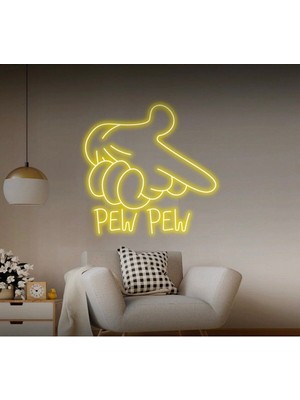 Biz Bu İşin Keyif Kısmındayız Pew Pew Yazılı ve Şekilli Neon Tabela