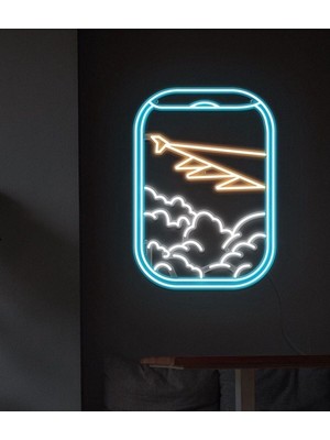 Biz Bu İşin Keyif Kısmındayız Uçak Penceresi Görünümlü Dekoratif Neon Tabela