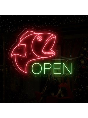 Biz Bu İşin Keyif Kısmındayız Open Yazılı ve Şekilli Neon Tabela