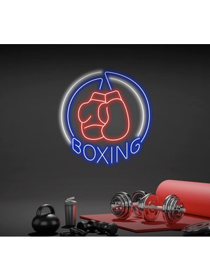 Biz Bu İşin Keyif Kısmındayız Boxıng Yazılı ve Boks Eldiveni Figürlü Neon Tabela