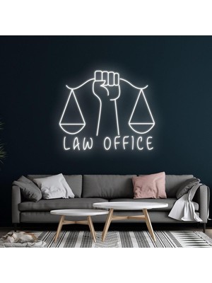 Biz Bu İşin Keyif Kısmındayız Hukuk Bürolarına Özel Law Offıce Yazılı Terazi Figürlü Neon Tabela