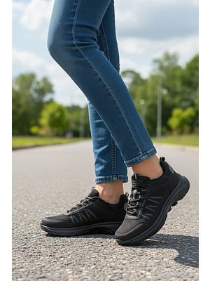 KAFKASLAR AYAKKABI Ortopedik Günlük Kadın Çocuk Düz Siyah Esnek Spor Ayakkabı