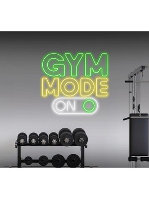 Biz Bu İşin Keyif Kısmındayız Gym Mode On Yazılı ve Şekilli Neon Tabela